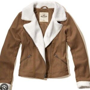 Hollister HCO Vintage Brown Sherpa Lined Suede Jacket - Medium